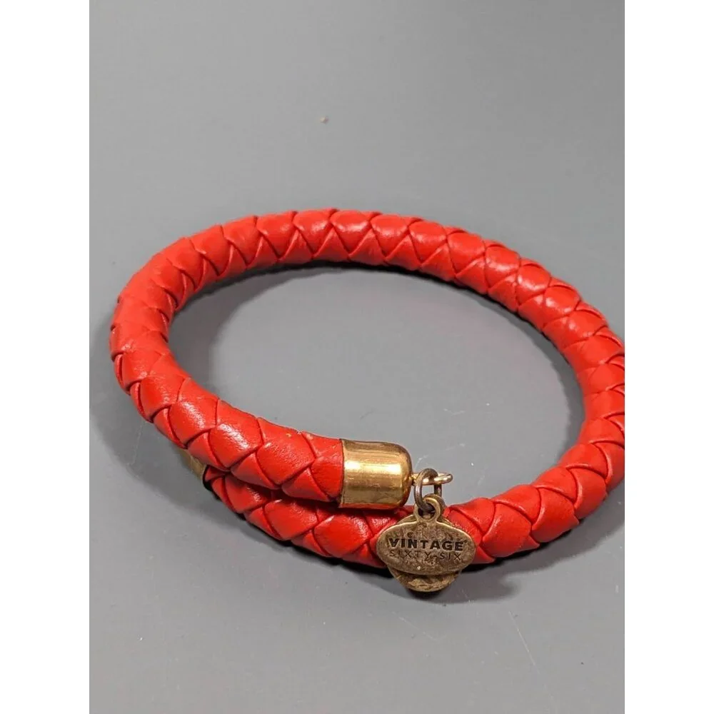 Alex Ani Orange Braided Leather Wrap Bracelet 7 inch - Picture 8 of 8